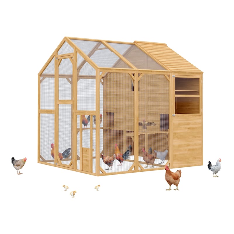 Multi-Functional Wood Chicken Coop Hen House or Cat Cage with Wire Mesh Run