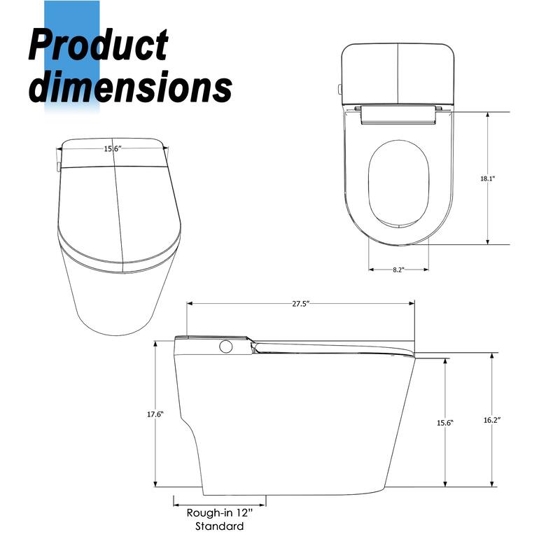 Keloyid Smart Toilet with Heated Seat & Built-in Tank,1.08 GPF One-pieceToilet with Auto Flush, Warm Wash, Dryer, Foam Shield