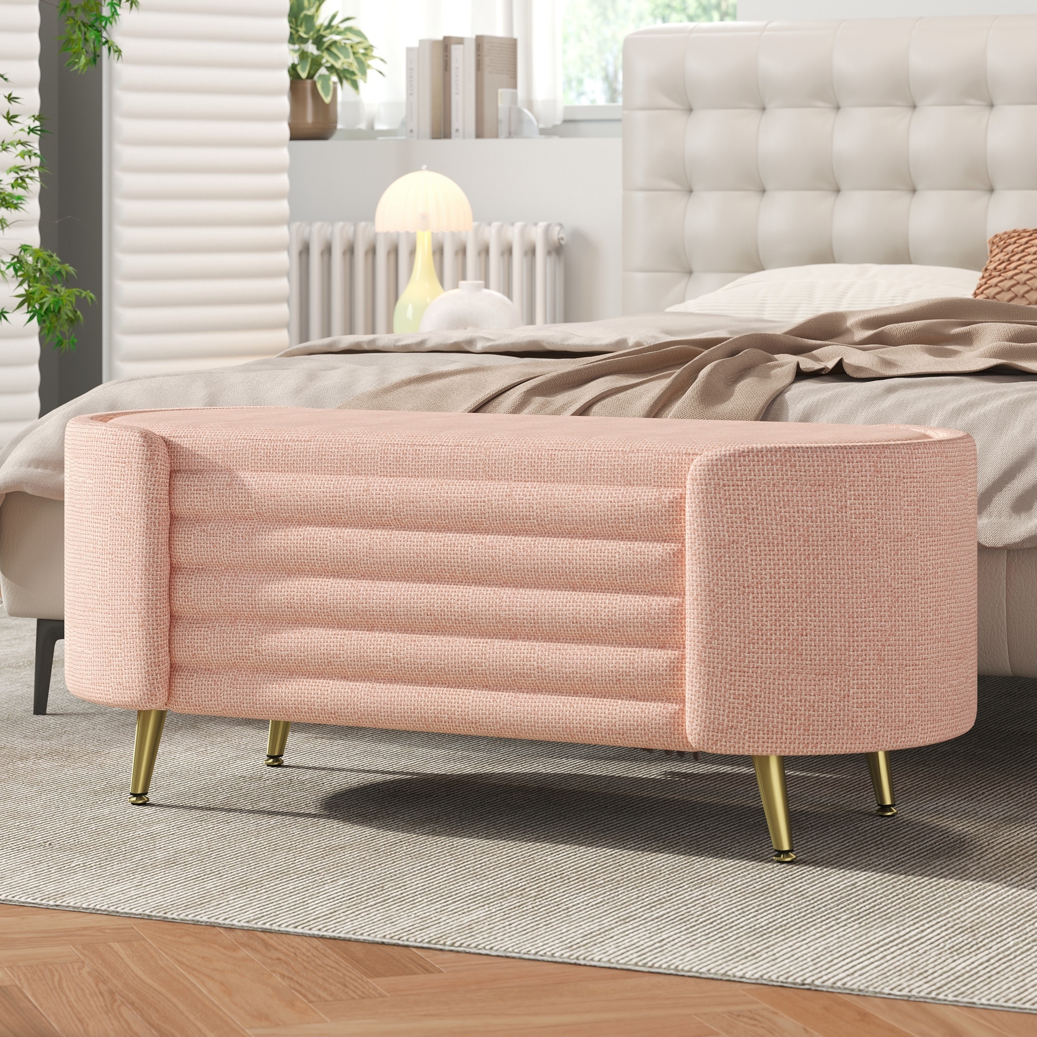 Modern Storage Ottoman Upholstered Storage Bench End of Bed Bench Entryway