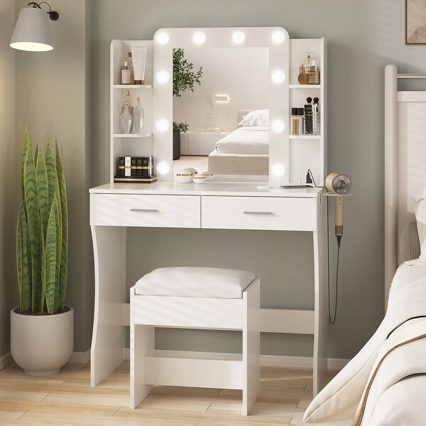Vanity Desk with Lights,Makeup Vanity with Power Strip,Dressing