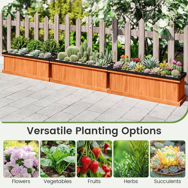 Gymax 2PCS Wood Raised Garden Bed w/Drainage Holes & Liner for Growing