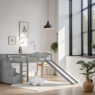 Stairway Twin Size Loft Bed with Two Drawers and Slide - Bed Bath ...