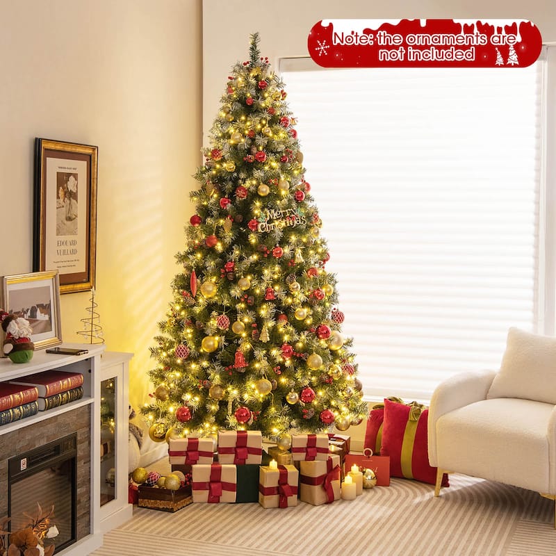 Gymax 7.5 FT Pre-Lit Christmas Tree Artificial Hinged Christmas Tree