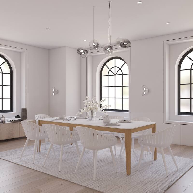 Midtown Concept FSC Certified Wood 9pc Indoor Eighter Dining Room Set - White Table - White Aluminum Armchairs