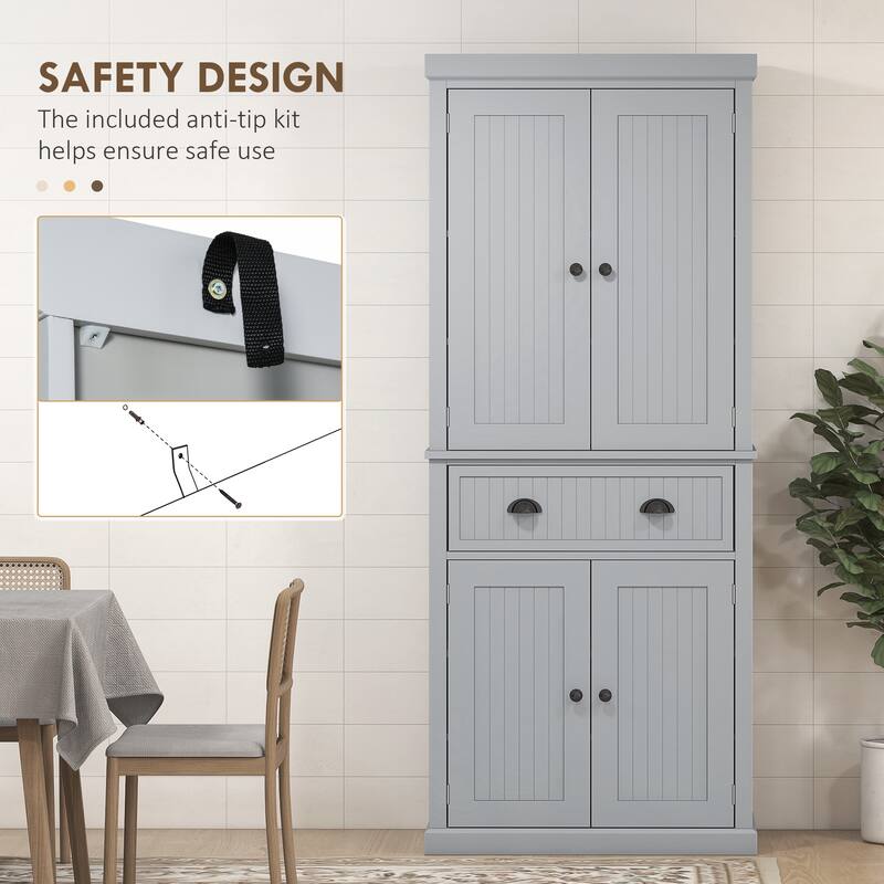 72" Kitchen Pantry Storage Cabinet, Traditional Freestanding Cabinet with 4 Doors and 3 Adjustable Shelves