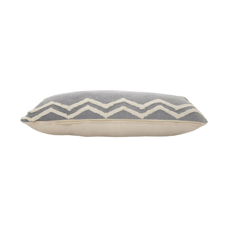 HomeRoots 14" X 36" Grey And Off-White 100% Cotton Chevron Zippered Pillow