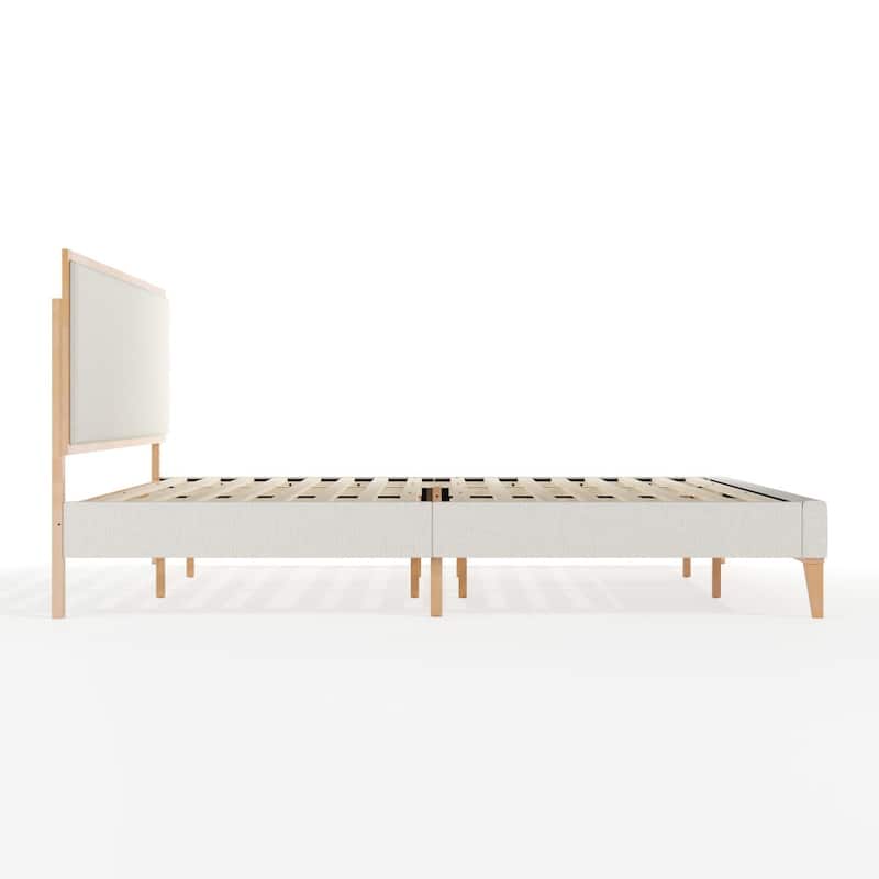 Martha Stewart Wooden Platform Bed with Upholstered Base and Triple Inset Headboard