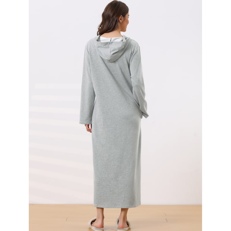 Women's Zip Robe Hooded Long Sleeve Bathrobe Housecoat with Pockets