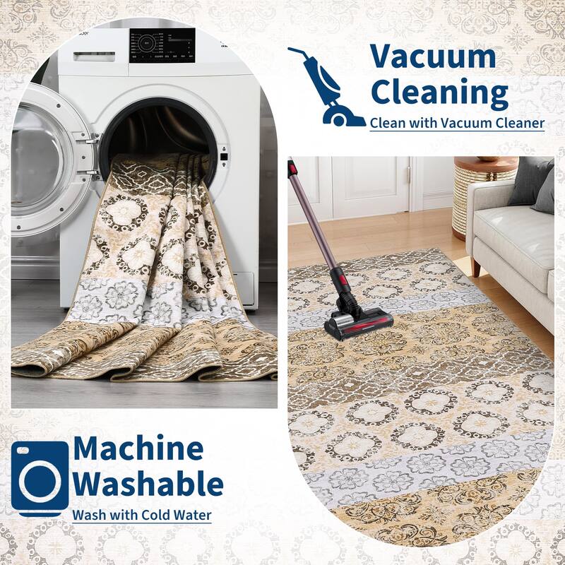 Vintage Floral Area Rug Boho Geometric Rugs for Living Room Bedroom Soft Throw Carpet