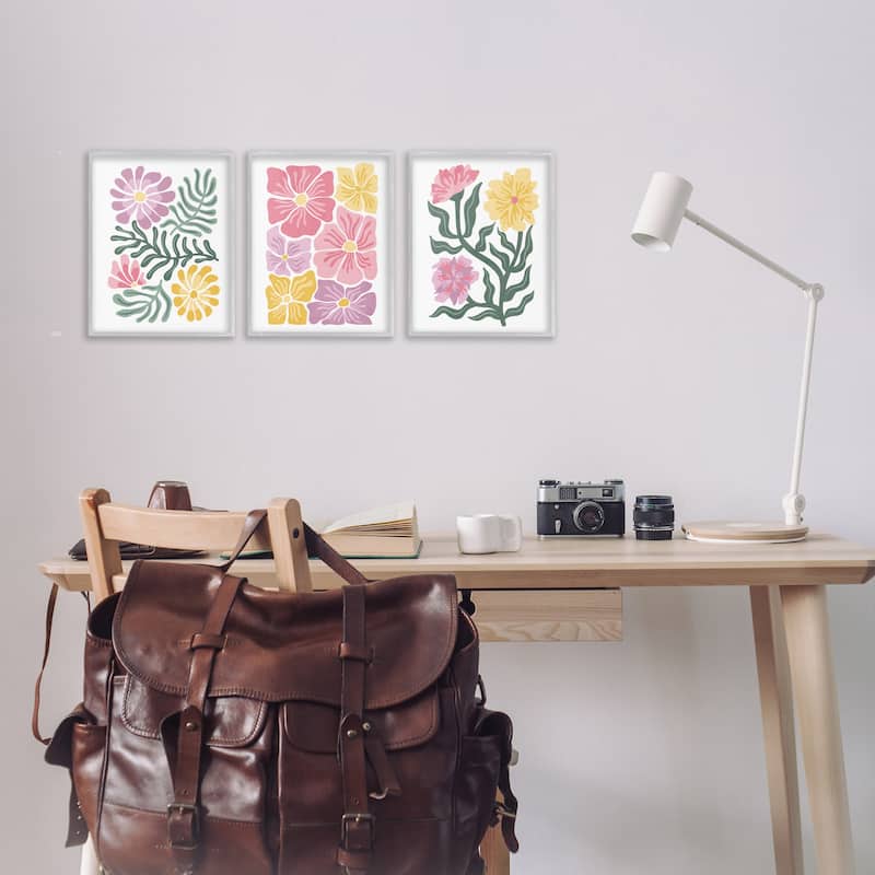 Stupell Minimal Spring Hue Flowers Framed Giclee Art Design By Kim Allen (Set of 3)