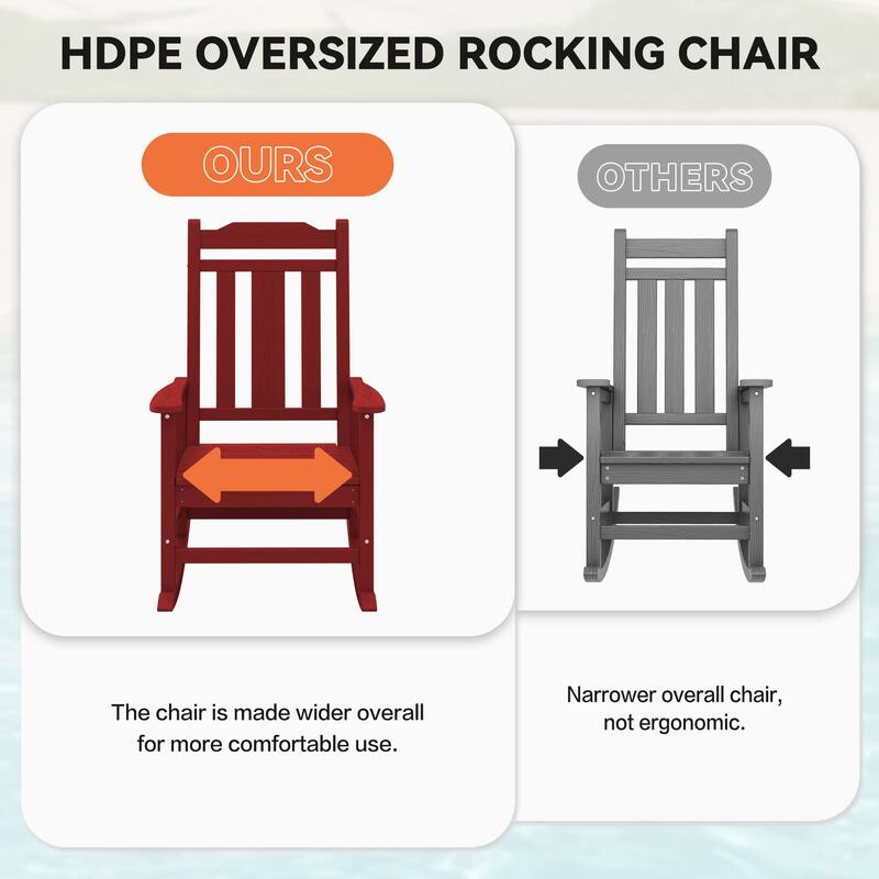 Outdoor Patio HDPE Rocking Chiar, Extra Wide Seat & Backrest