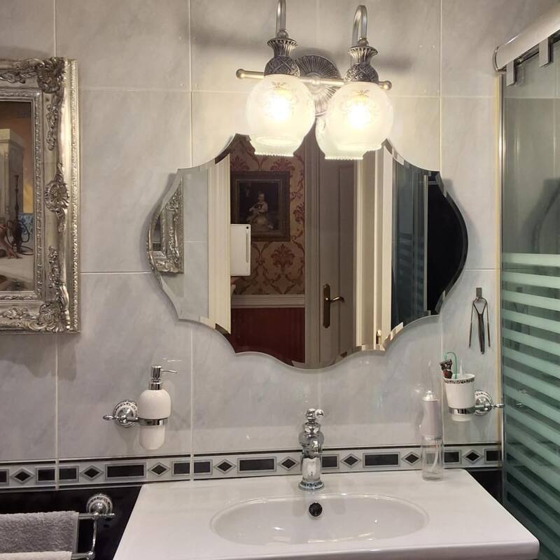 Beveled Frameless Wall Mirror Elegant Scalloped Bathroom Vanity Mirror