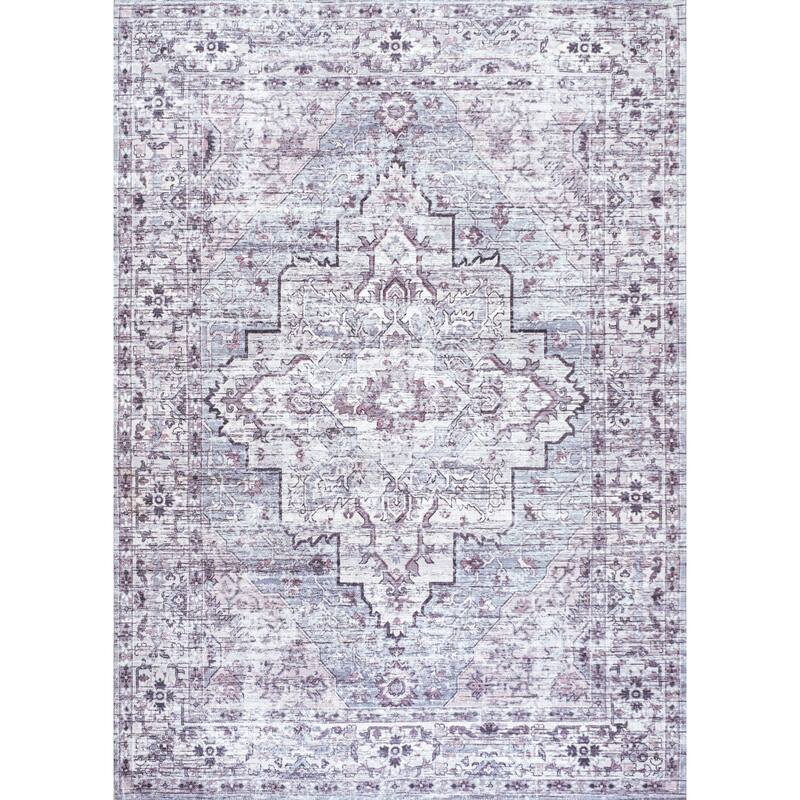 JONATHAN Y Alacati Boho Gray Medallion Machine Washable Area Rug - 9 X 12 - Gray/Purple