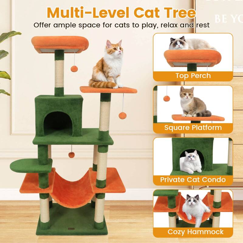 Costway 58” Tall Multi-level Cat Tree with Upholstered Perch & Cat - See Details