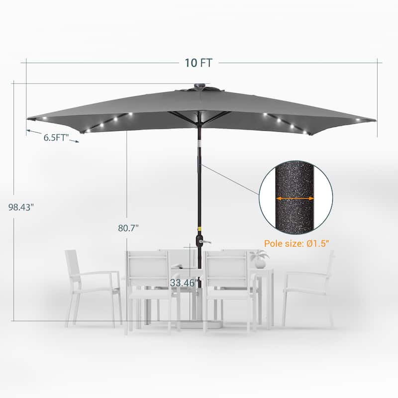 LIVOOSUN 10x6.5ft Steel Solar-Powered LED Patio Umbrella,w/Crank Tilt