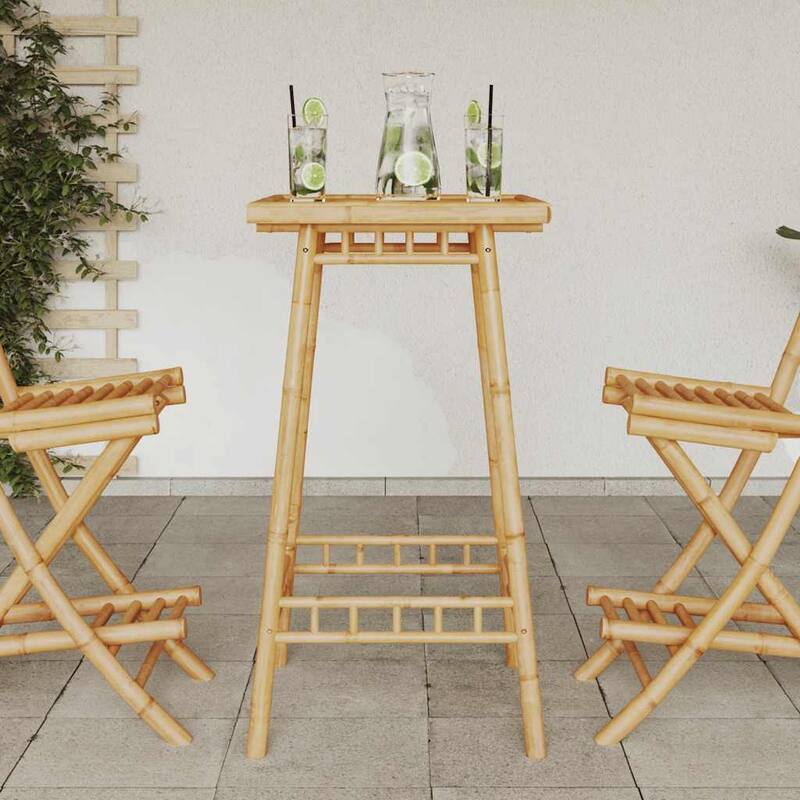 vidaXL Outdoor Bar Table Bamboo Tall Footrest Outdoor Bar Table Square - 21.7 x 21.7 x 39.4 in