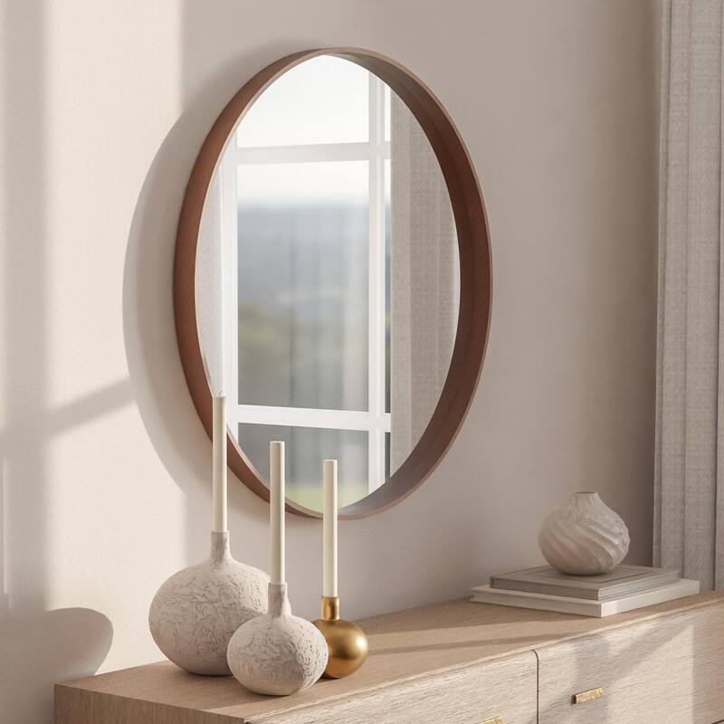 High Quality Wooden Frame Farmhouse Traditional Style Round Wall Mirror