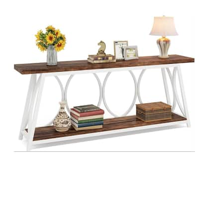 Particle Board Console Table Metal Frame with Shelf - 70.87” L x 11.81” W x 31.5” H