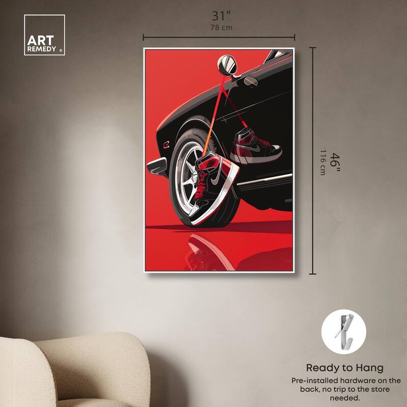 Red Bold Sneaker and Car Canvas by Art Remedy