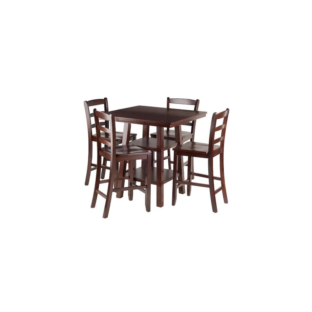 Coastal Craftsman 5-Piece High Table Set with Bar Stools - Walnut Finish Dining Set
