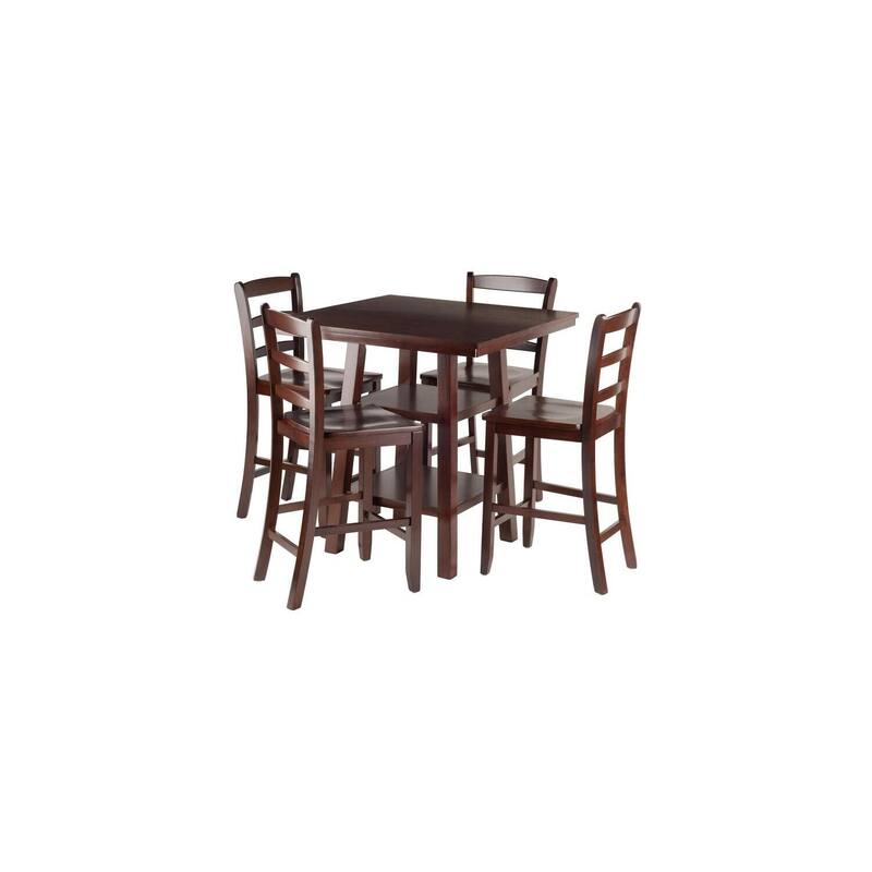 Coastal Craftsman 5-Piece High Table Set with Bar Stools - Walnut Finish Dining Set