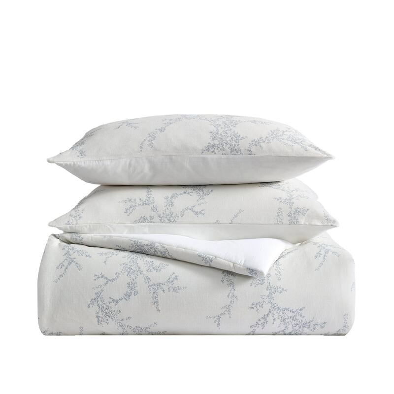 Vera Wang Trailing Vines Cotton Percale Reversible Comforter Set (Beige, 3 Piece)