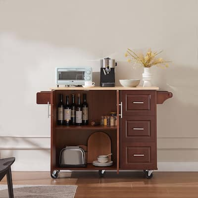 Rolling Kitchen Cart with 3 Drawers, Shelves, and Locking Casters - Multipurpose Bar Cart and Coffee Station