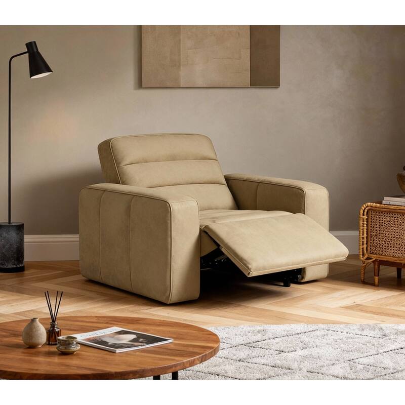 46" W Full-Grain Leather Power Recliner with Zero Gravity, USB & Type-C Charging