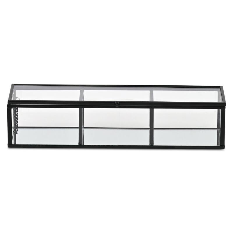 Verena 10.6" Mirrored Glass Display Box with 3 Compartments - N/A