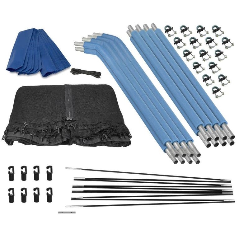 Machrus Upper Bounce Trampoline Top Ring Enclosure Set including Net, 8 Poles, Caps & Foam Sleeves - Fits 10ft Round Trampoline - Kids