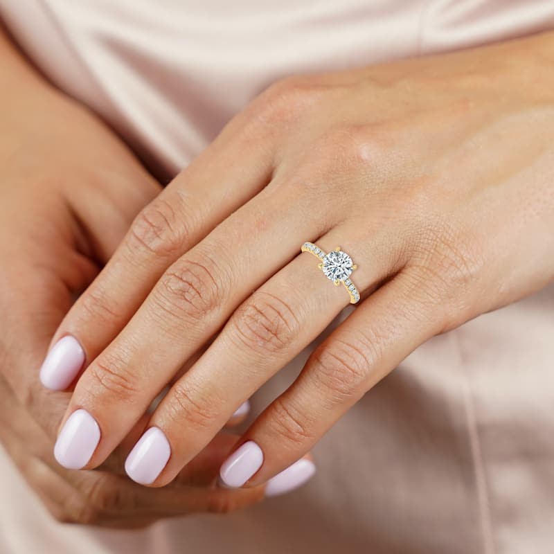 Auriya 14kt Yellow Gold Lab Grown Round Diamond with Accent Engagement Ring (F-G, VS)