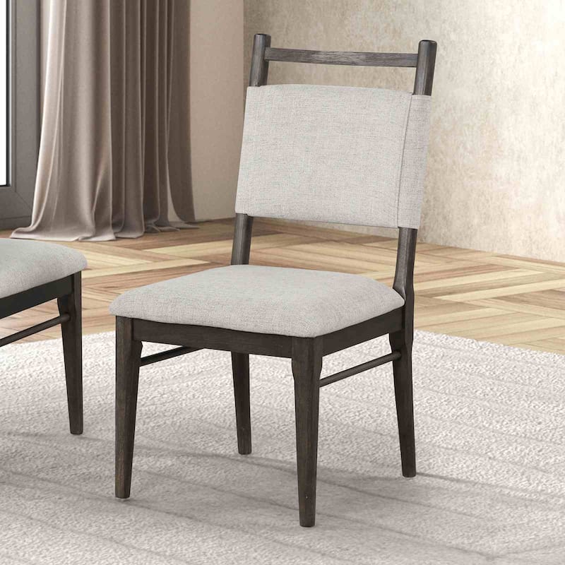 Modern Upholstered Side Chairs Set Dark Walnut Finish