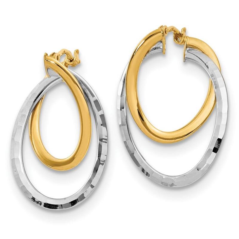 Curata 14k and White Rhodium Polished Fancy Hoop Earrings - 27x19mm Wide 1.5mm Thick Jewelry Gifts for Women
