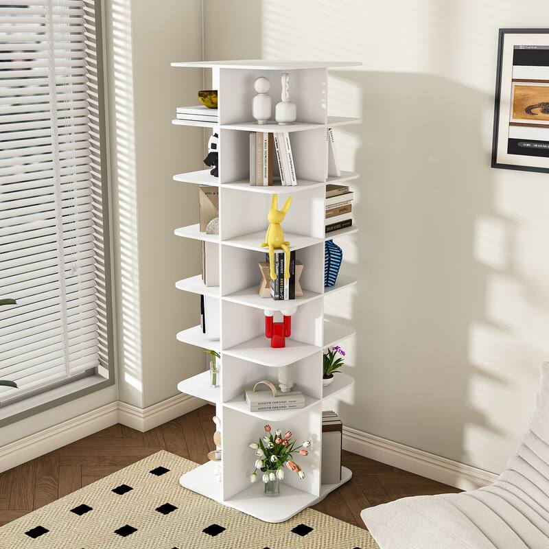 Rotating Shoe Rack Tower, 7-Tier Spinning Shoe Rack, Free Standing 360°Revolving Shoe Organizer, High Bottom Design