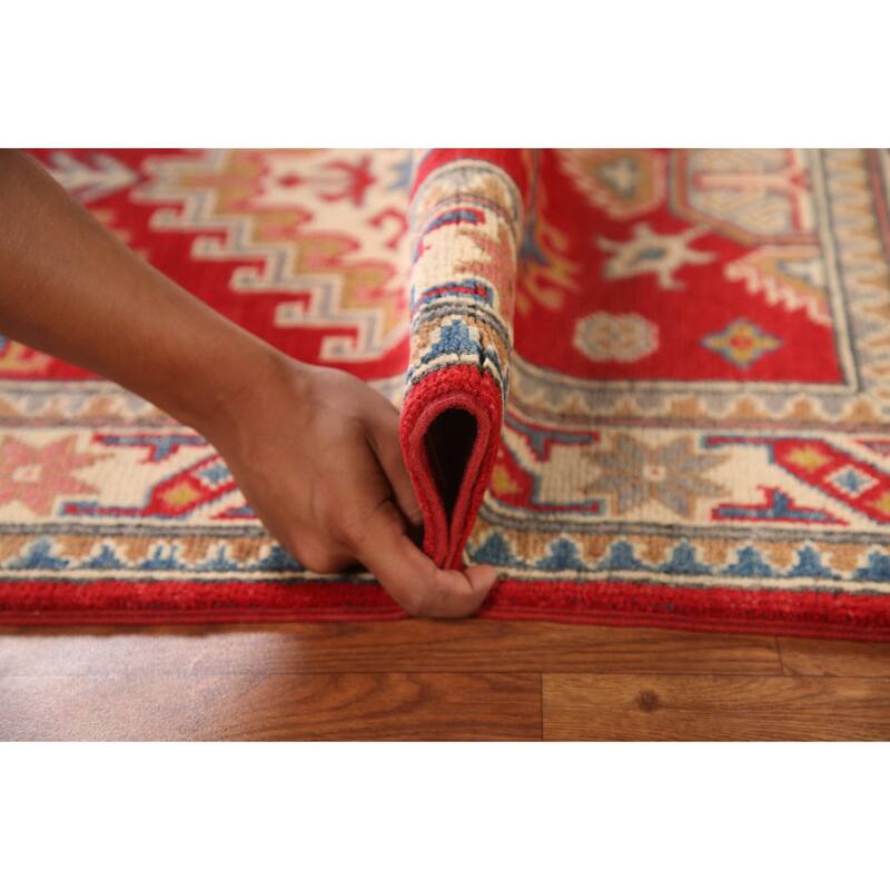 Geometric Red Kazak Oriental Accent Rug Handmade Wool Carpet - 2'9"x 4'2"