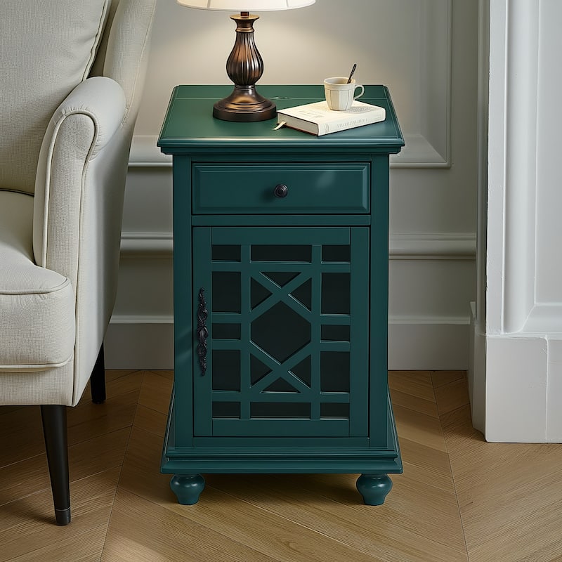 Elegant Pine Flip Top Chairside Table with Magazine Rack and Cabinet