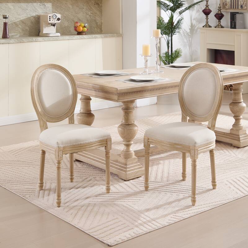 French Country Dining Chairs Set of 2, Upholstered Chairs with Round Back, Wire drawing and carving techniques ,Disassemblable - Beige