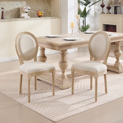 French Country Dining Chairs Set of 2, Upholstered Chairs with Round Back, Wire drawing and carving techniques