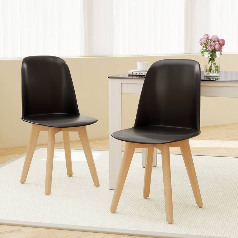 Set of 2 Modern Armless Dining Chairs with Beech Wood Legs and Tilt Backrest for Kitchen and Living Room - 17.5" x 20.5" x 31" - Black