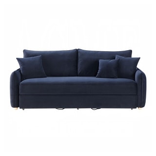 Velvet Upholstered Sofa with Pull-Out Sleeper Design in Blue