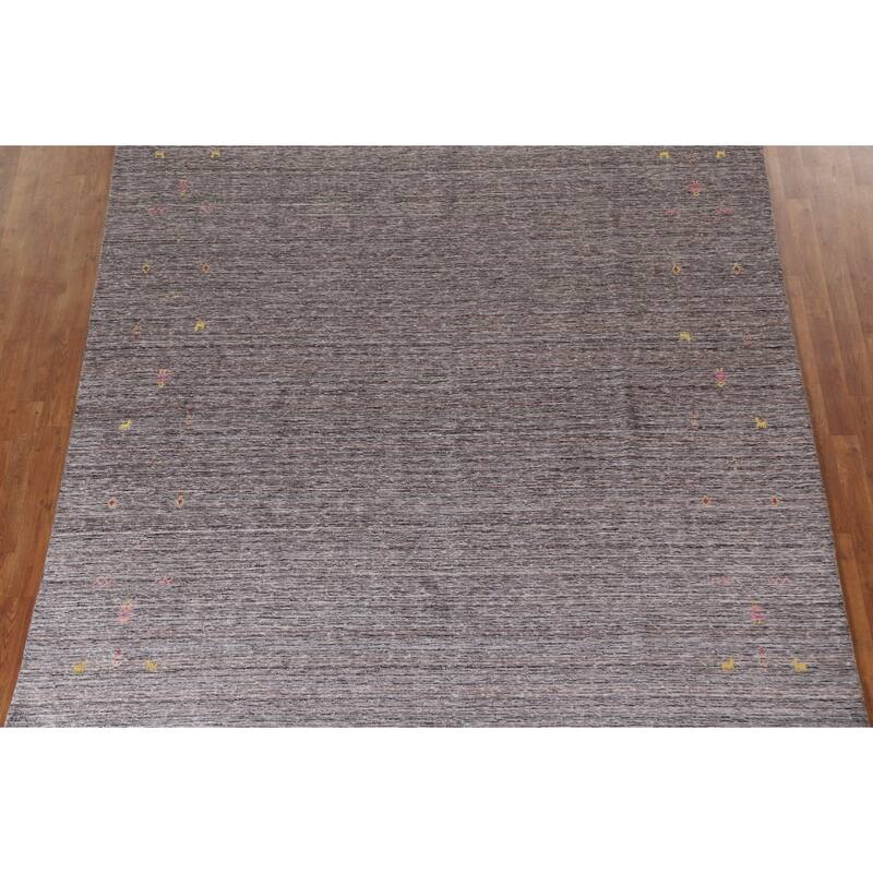 Striped Gabbeh Indian Area Rug Hand-Knotted Brown Wool Carpet - 7'10"x 9'9"