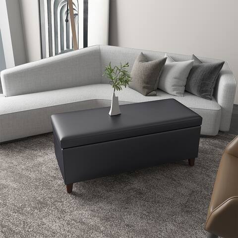 Adeco Rectangle Storage Ottoman Tufted Bench Footstool Lift Top