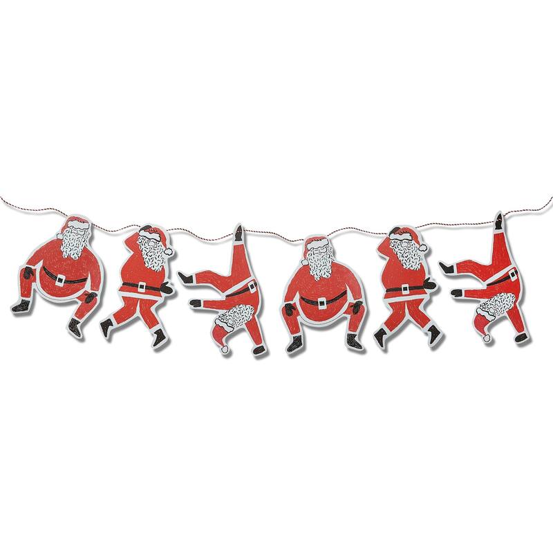 Paper Dancing Santa Garland - 78.7" Holiday Wall Decor for Indoor Use - Red Christmas Banners and Garlands