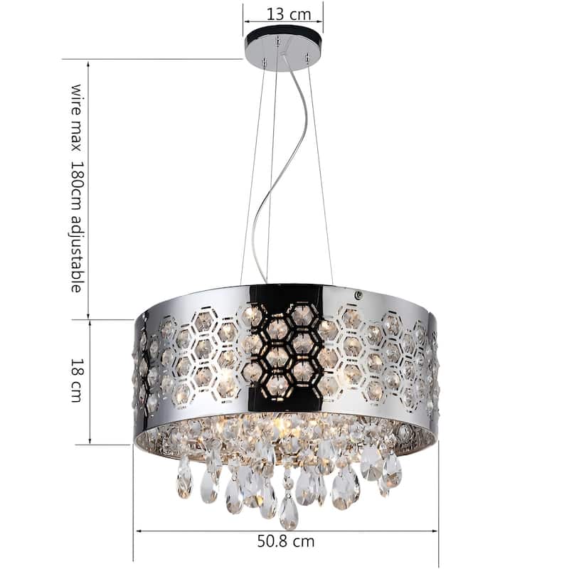 Hexagon Patterned 6-Light Drum Silver Luxury Pendant Light - N/A