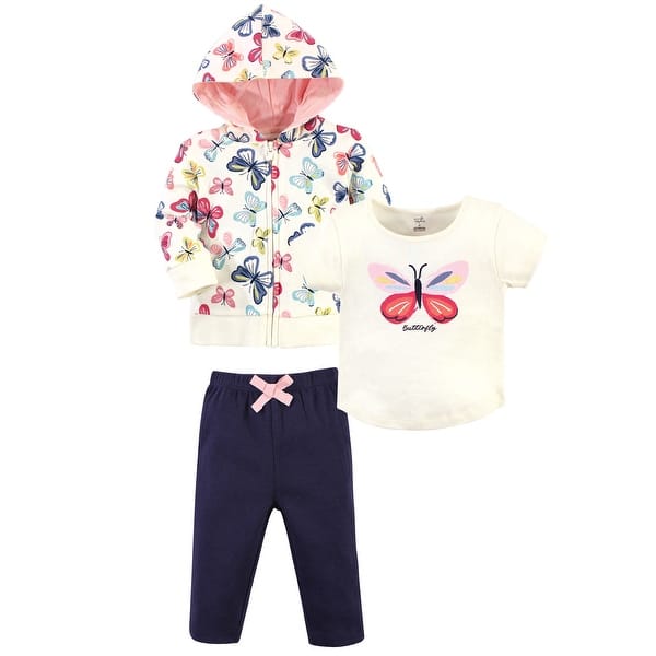 slide 1 of 1, Touched by Nature Toddler Girl Organic Cotton Hoodie, Tee Top, and Pant, Bright Butterflies Toddler 2T - Bright Butterflies Toddler