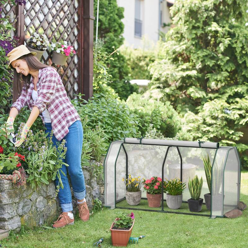 Costway Raised Garden Bed with Dual Zipper Door Greenhouse for Patios