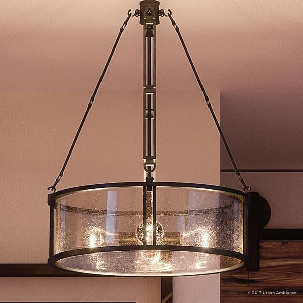 Luxury Industrial Chandelier, 25.5"H x 20"W, with Western Style, Rectangular Link Design, Estate Bronze Finish (60 to 100 Watts - Steel - Bronze - 4 - Chandeliers For Bedrooms by Overstock.com