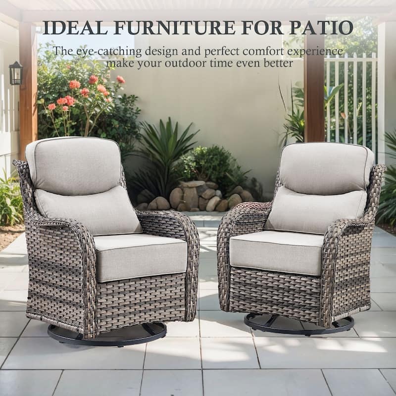 Arcadia 3-Piece Wicker Patio Swivel Glider Chairs with 6-Inch Thick Cushions and Side Table