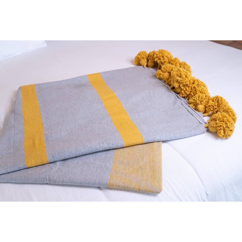 Handwoven Moroccan Blanket Throw in Grey and Gold