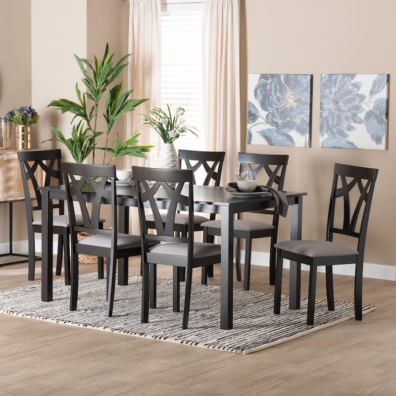 Sylvia Modern Grey Fabric and Dark Brown Finished Wood 7-Piece Dining Set